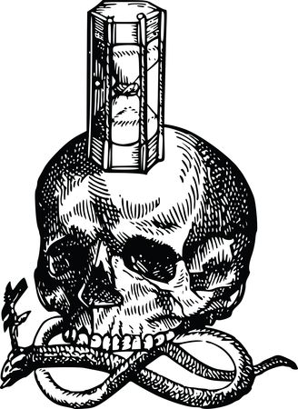 Free Clipart Of A skull with an hourglass and snake