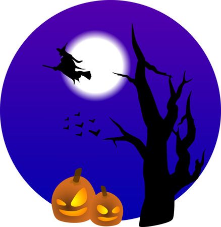 Flying Witch And Pumpkins - Free Halloween Vector Clipart Illustration 