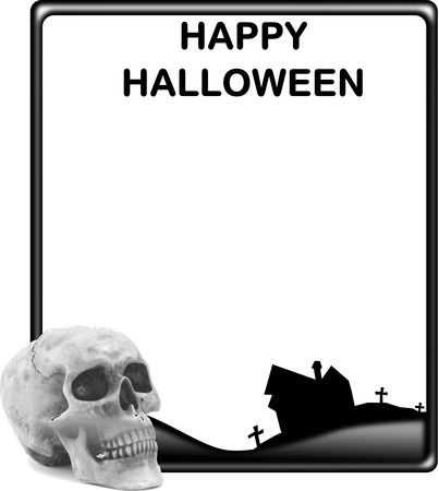 Skull And Haunted House Halloween Frame - Free Halloween Vector Clipart Illustration 