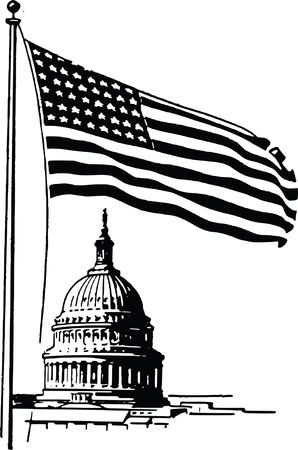 Free Clipart Of A USA Flag and Capitol Building