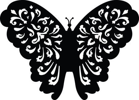 Free Clipart Of A Black and White Floral Butterfly