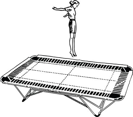 Free Clipart Of A Retro Black and White Woman or Girl Jumping on a Trampoline