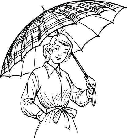 Free Clipart Of A Retro Black and White Woman With an Umbrella
