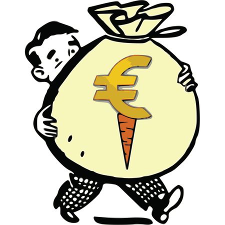 Free Clipart Of A man carrying a euro carrot money bag