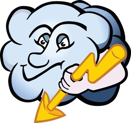 Free Clipart Of A cloud character holding a lightning bolt