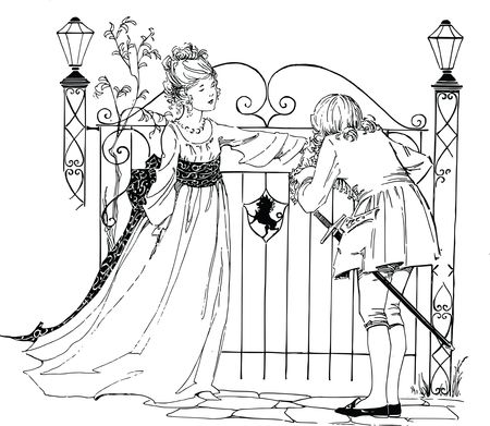 Free Clipart Of A woman and man at a gate