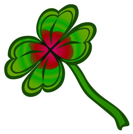 Free Clipart Of A St Paddy's Day Red and Green Shamrock Clover With Four Leaves