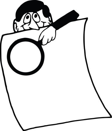 Free Clipart Of a man with a magnifying glass over a document