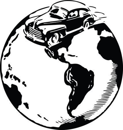 Free Clipart Of A vintage car on a globe