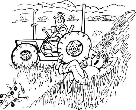 Free Clipart Of A farmer and lazy son