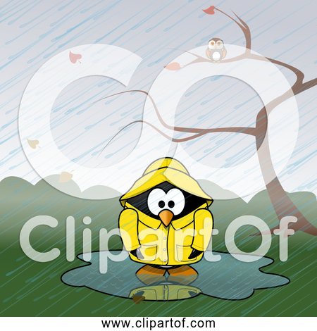 Free Clipart of Rain Showers with Cartoon Penguin