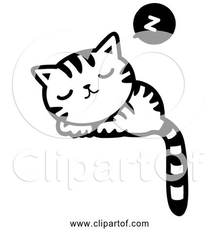 Free Clipart of a Sleeping Kitty Cat Black and White