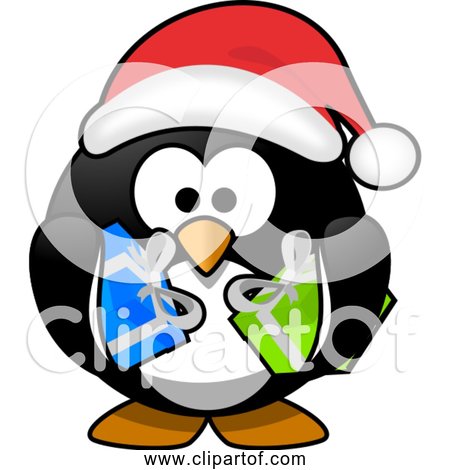 Free Clipart of Cartoon Santa Penguin with Gifts