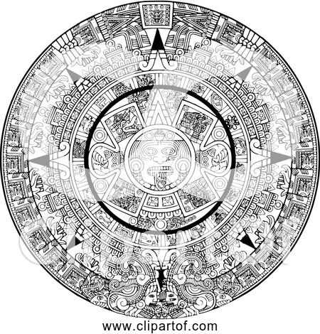 Free Clipart of Aztec Calender in Black and White