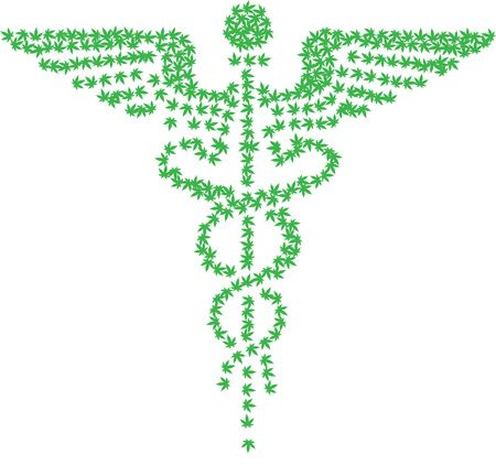 Truly Free Clipart Of A green medical marijuana pot leaf caduceus Royalty Free Vector Illustration