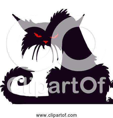 Free Clipart of a Grumpy Black Cat with Red Eyes and Nose
