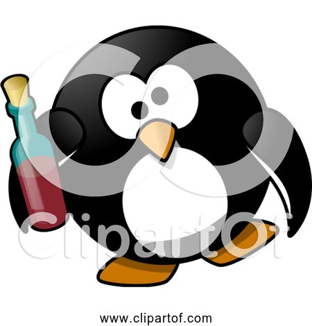 Free Clipart of Cartoon Drunk Penguin With Bottle Of Alcohol