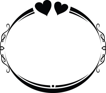 Free Clipart of an oval wedding frame design with love hearts and flourishes