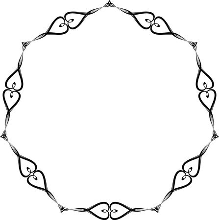 Free Clipart of a round black and white wedding border frame of hearts