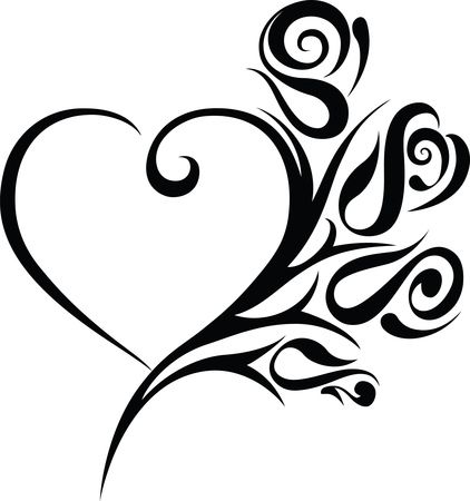 Free Clipart of a heart wedding frame with black and white tribal roses