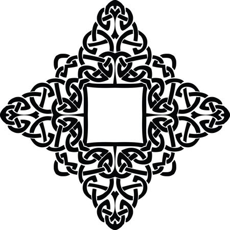Free Clipart of a celtic diamond frame border design element in black and white knots