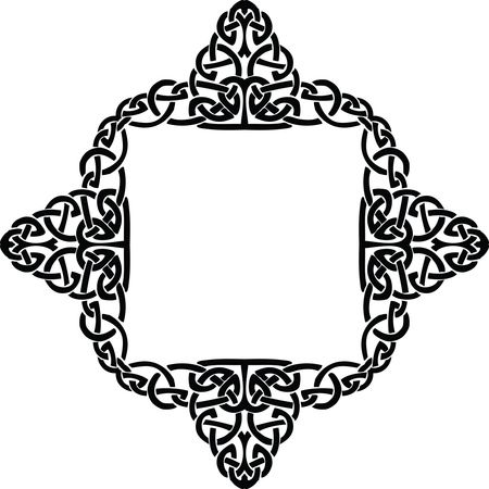Free Clipart of a celtic diamond frame border design element in black and white knots