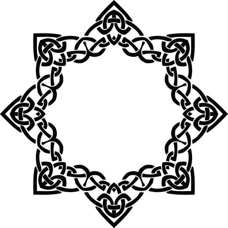Free Clipart of a celtic frame border design element in black and white knots