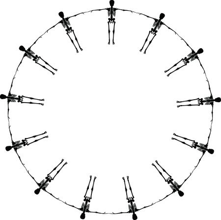 Free Clipart of a black and white round skeleton border frame