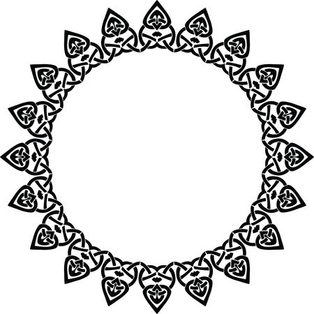 Free Clipart of a celtic round frame border design element in black and white knots