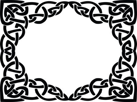 Free Clipart of a celtic rectangle frame border design element in black and white knots