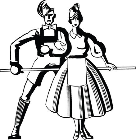 Free Clipart of a retro black and white couple dancing