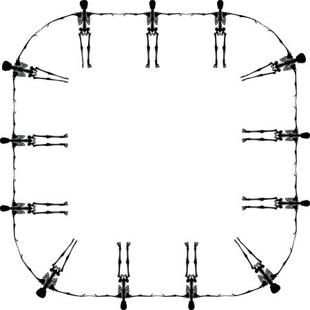 Free Clipart of a black and white square skeleton border frame