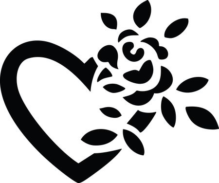 Free Clipart Of A black and white fully bloomed rose and love heart