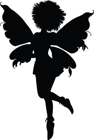 Free Clipart of a black silhouetted fairy with spiked hair