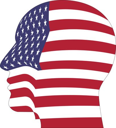 Free Clipart Of A profiled head with an american flag pattern