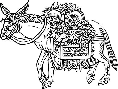 Free Clipart Of A black and white donkey carrying flowers