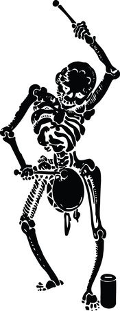 Free Clipart of a black and white busker musician skeleton