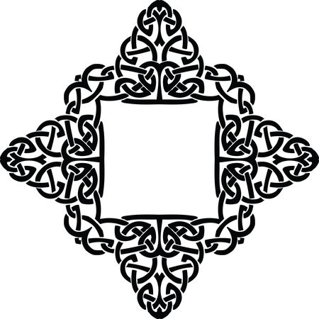 Free Clipart of a celtic diamond frame border design element in black and white knots