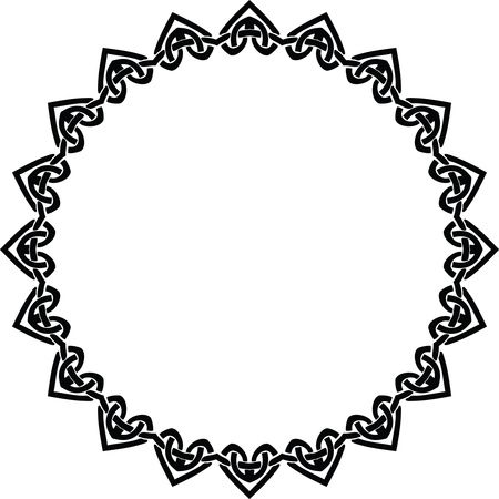Free Clipart of a celtic round frame border design element in black and white knots