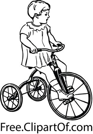 Free Clipart of a Retro Little Girl Riding a Tricycle