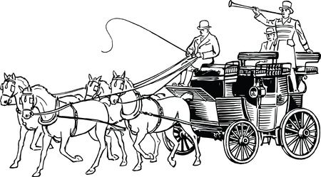 Free Clipart of a Retro Black and White Horse Drawn Carriage