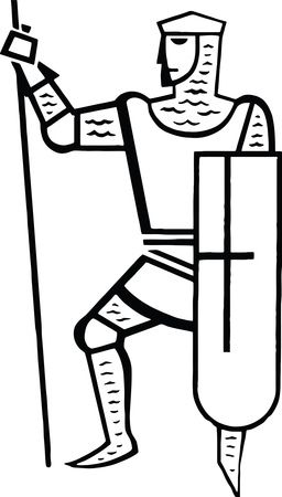 Free Clipart of a Black and White Knight With a Spear and Shield