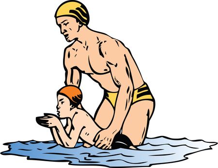 Free Clipart Of A father teaching his son how to swim