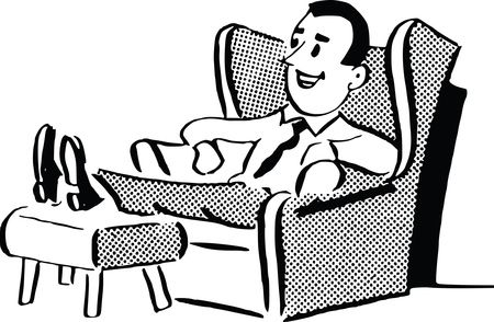 Free Clipart Of A Retro Man Relaxing in a Chair, Black and White