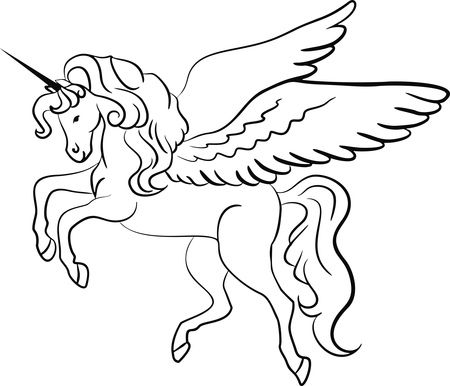Free Clipart Of A Lineart Unicorn Black and White