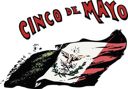 Free Clipart Of A Retro Mexican Flag and Cinoc De Mayo Text