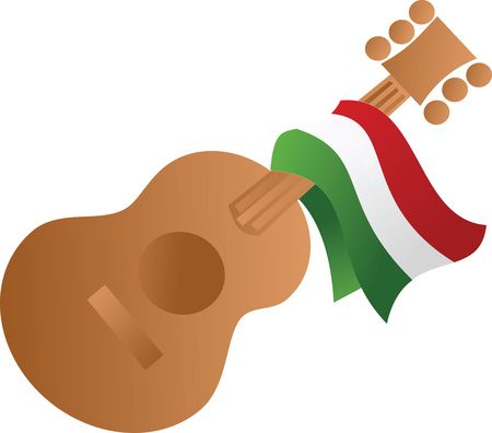 Free Clipart Of A Mexican Flag Draped on a Guitar