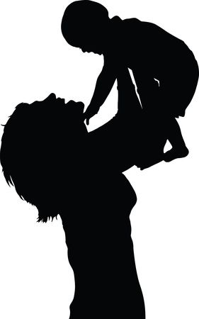 Free Clipart Of A Silhouetted Mom Lifting Up Her Baby