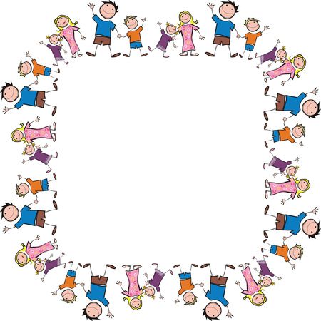 Free Clipart Of A Square Frame Made of Stick Family Members