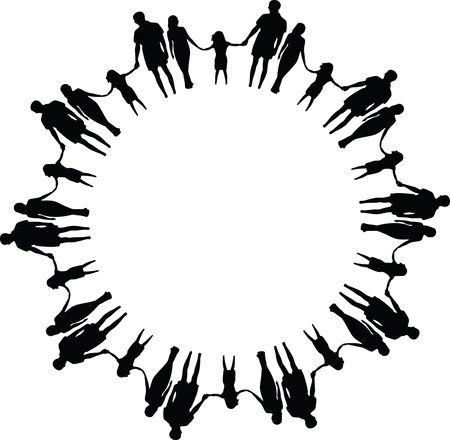 Free Clipart Of A Black and White Round Frame Made of Family Members